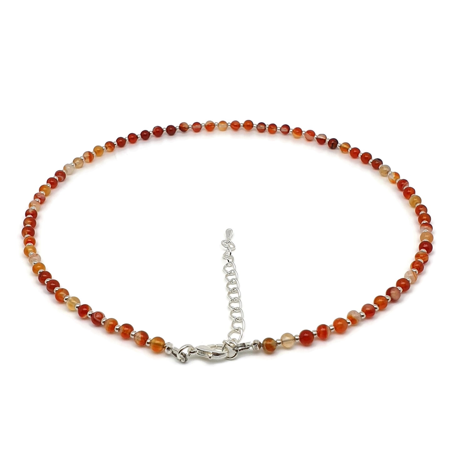 Burnt Orange Agate Beaded Collar Necklace Silver Plated