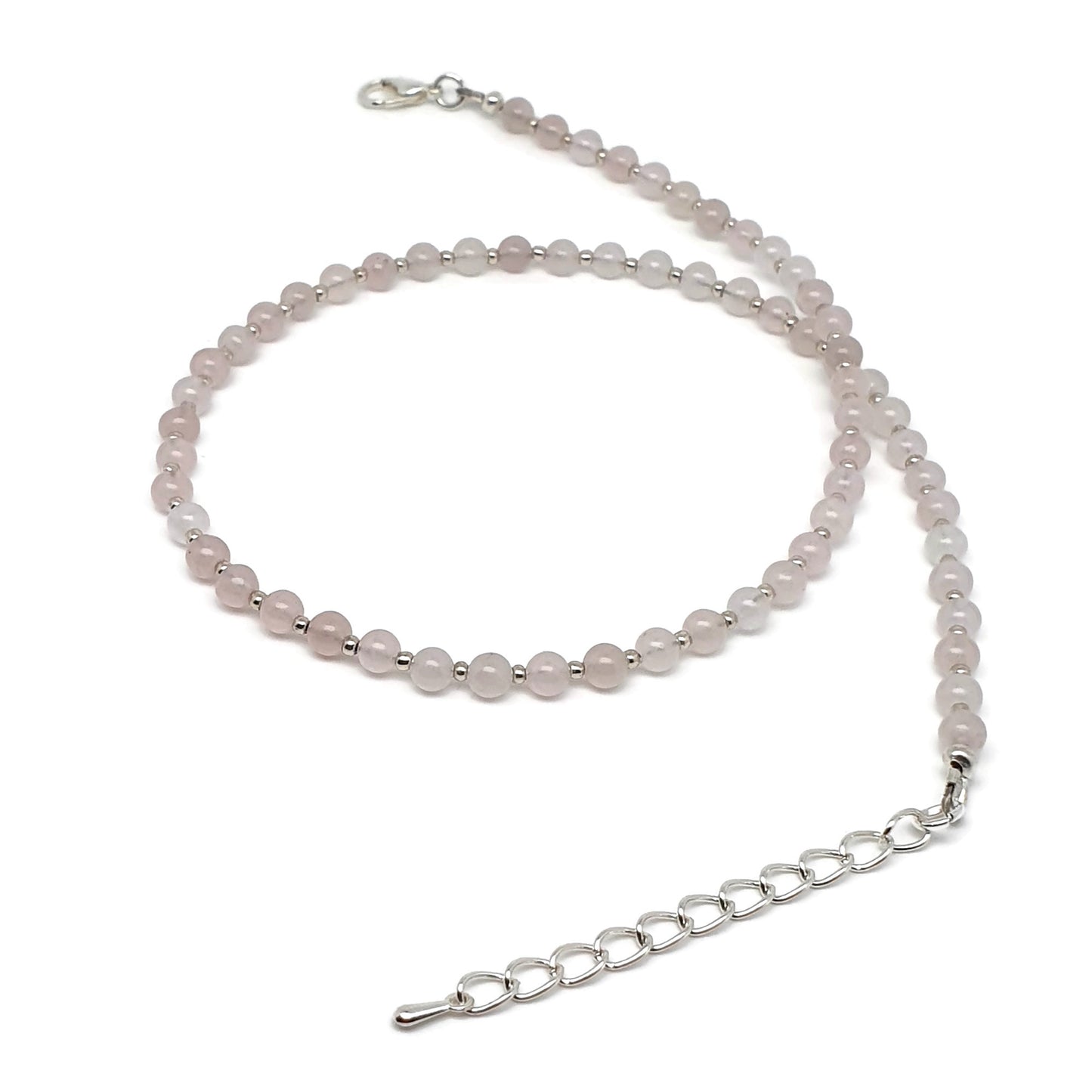 Pink Rose Quartz Beaded Collar Necklace Silver Plated