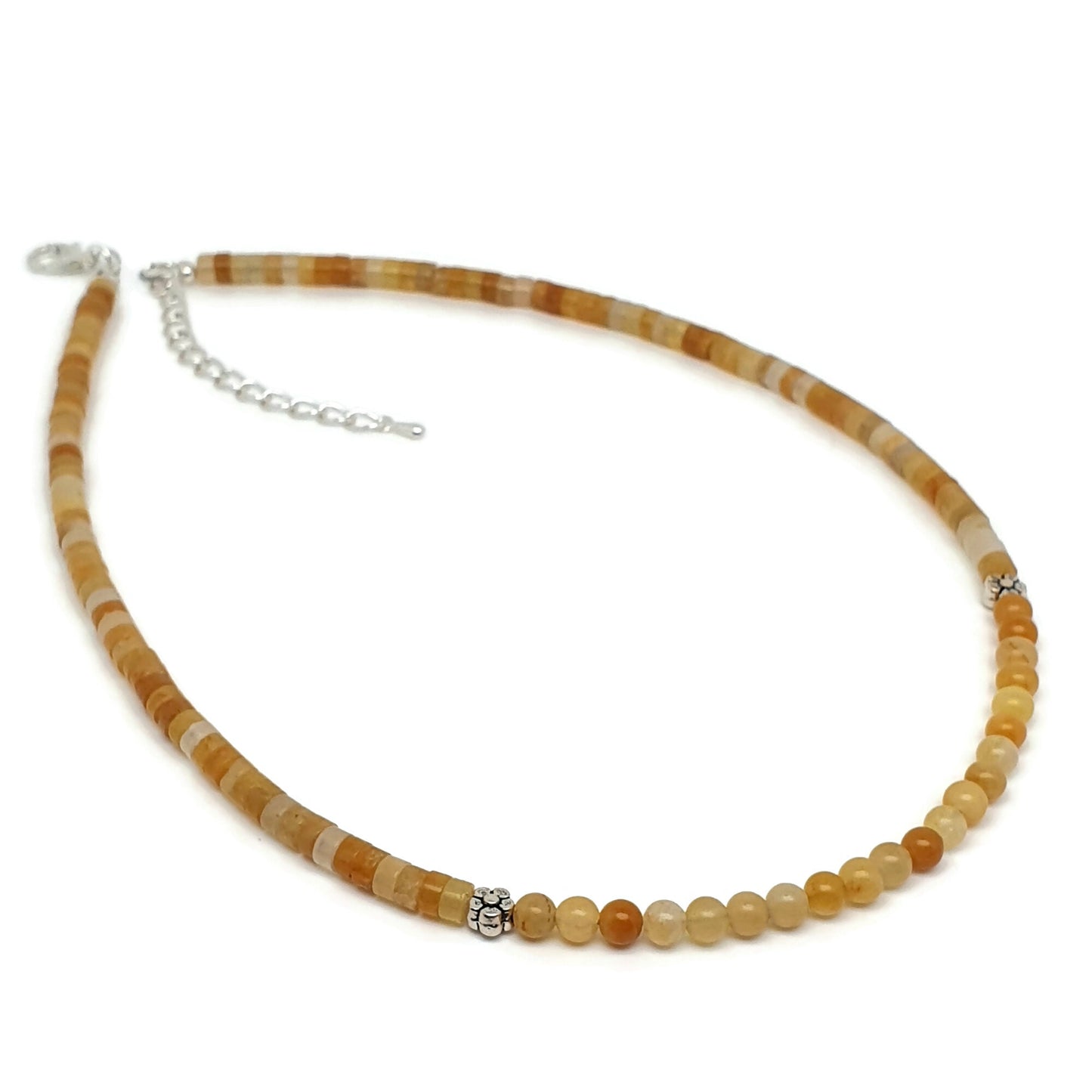 Yellow Aventurine Beaded Collar Necklace Silver Plated