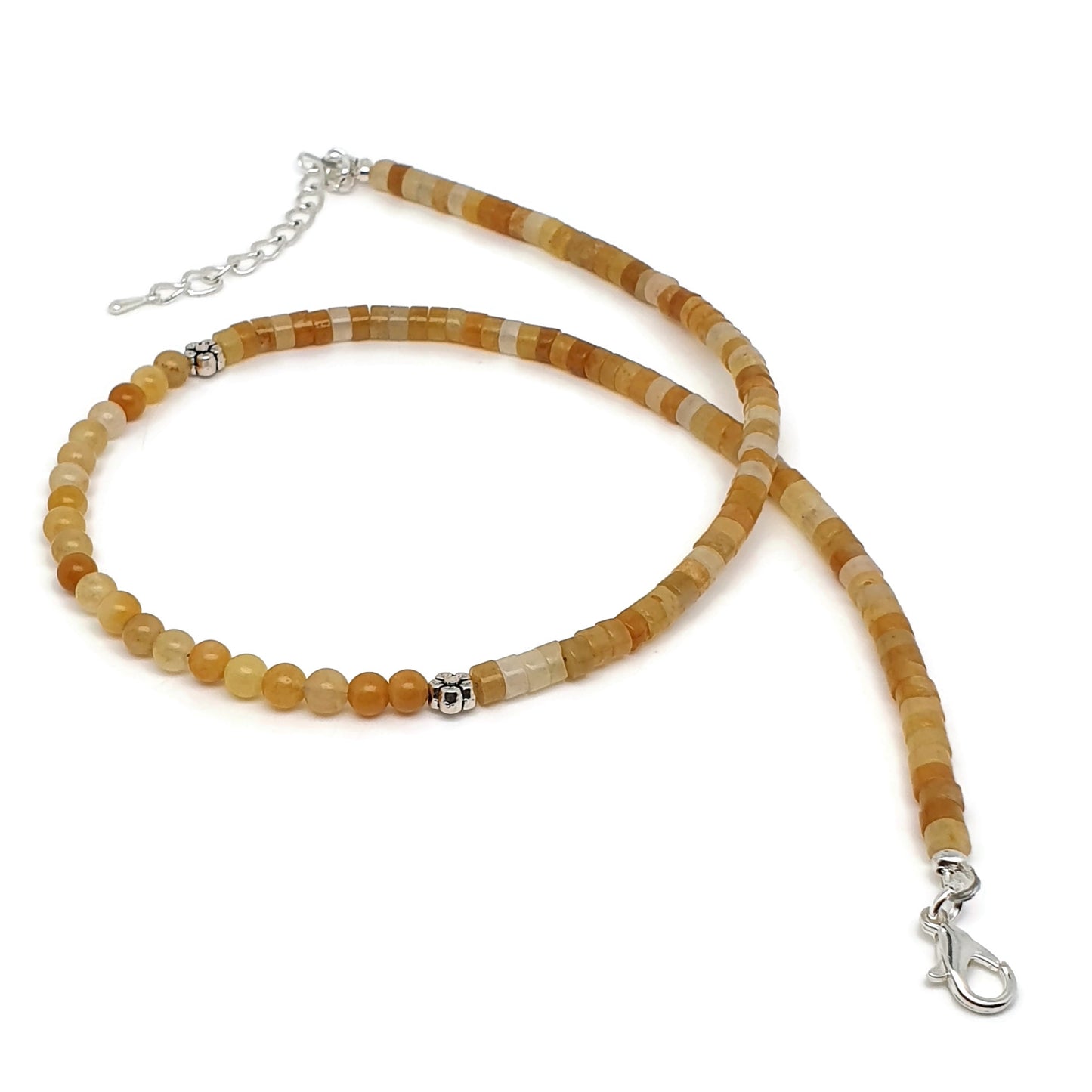 Yellow Aventurine Beaded Collar Necklace Silver Plated