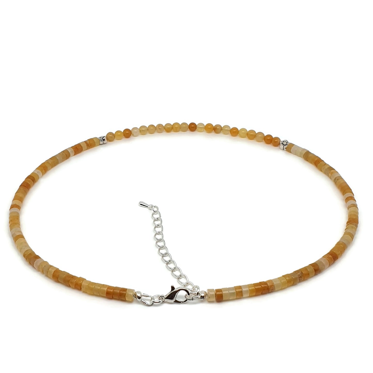 Yellow Aventurine Beaded Collar Necklace Silver Plated