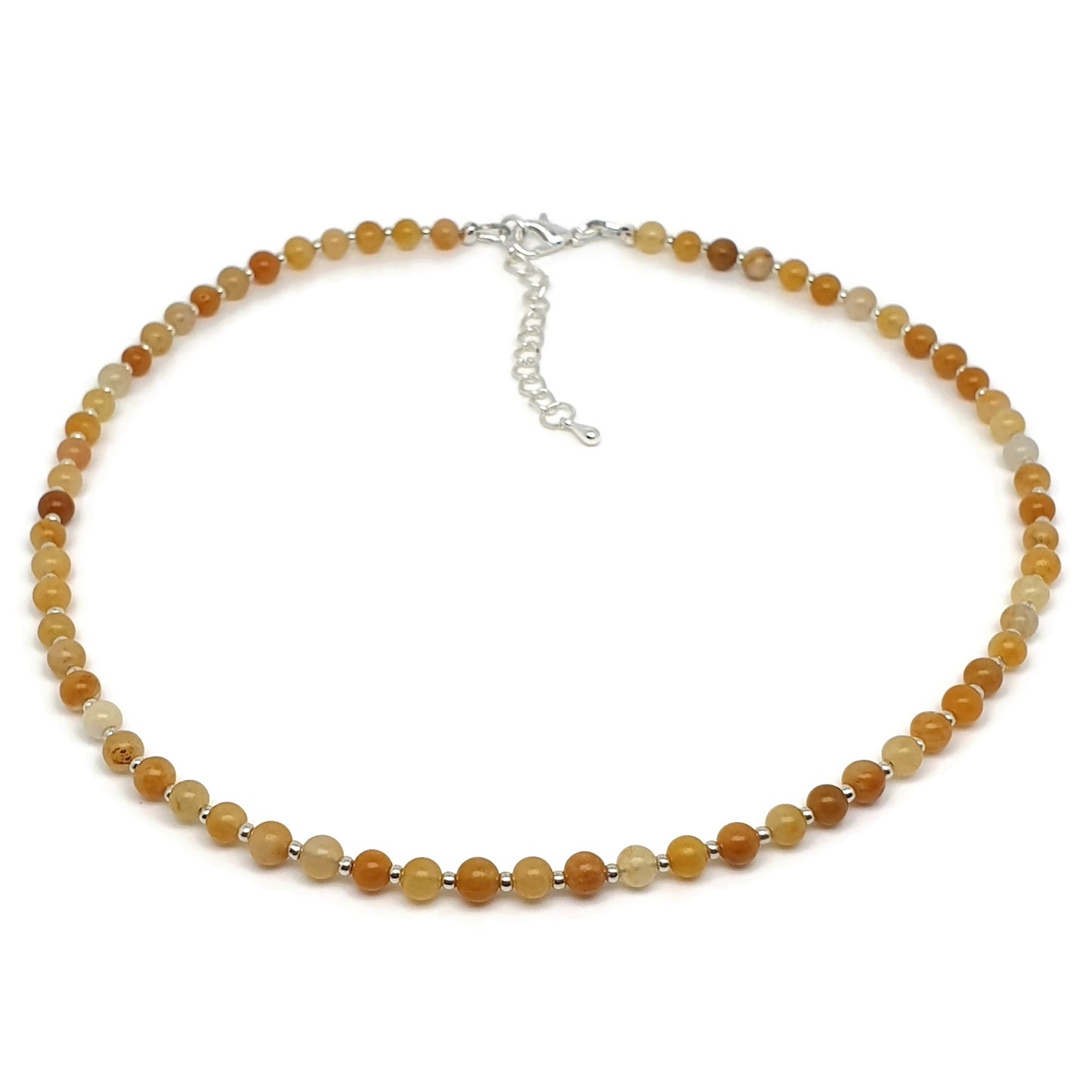 Yellow Aventurine Beaded Collar Necklace Silver Plated