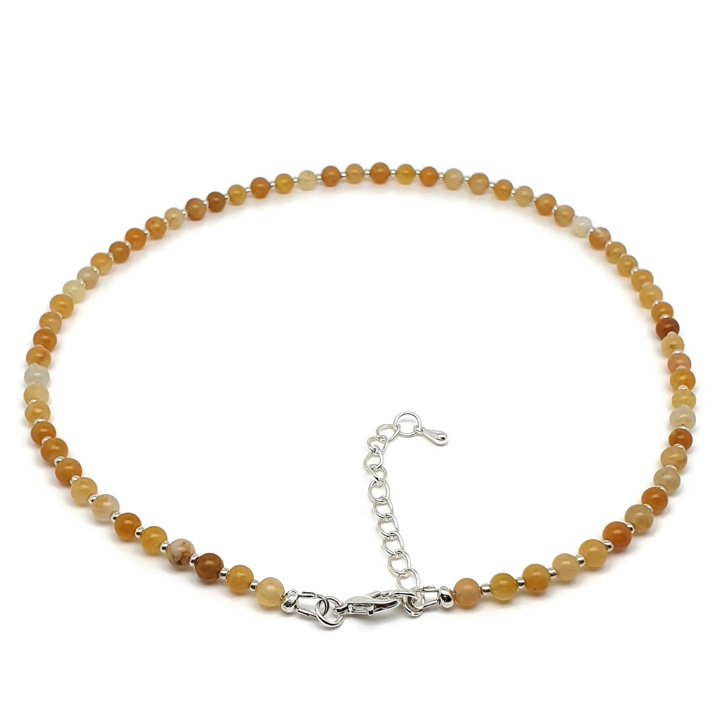 Yellow Aventurine Beaded Collar Necklace Silver Plated