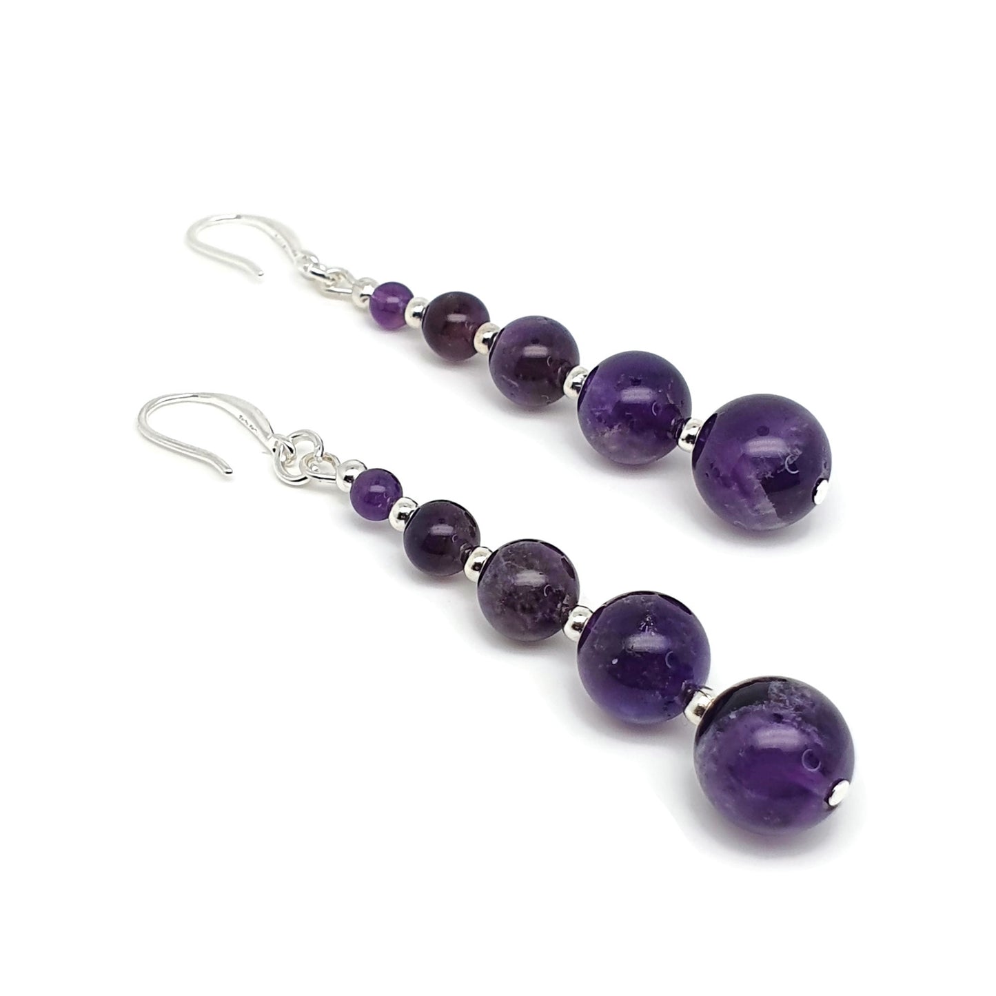 Purple Amethyst Beaded Graduated Boho Earrings Long Dangle Drop