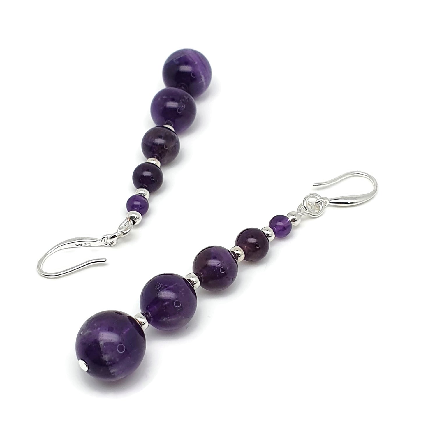 Purple Amethyst Beaded Graduated Boho Earrings Long Dangle Drop