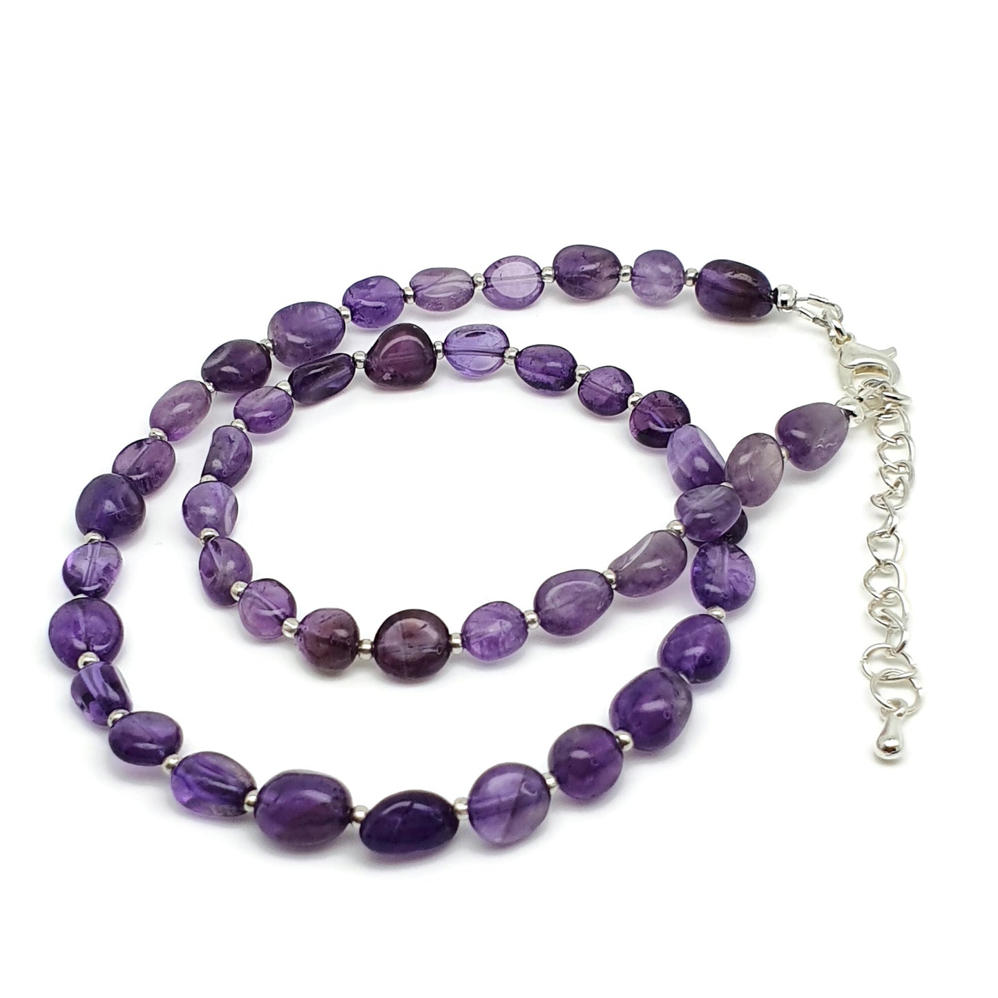 Beaded Purple Amethyst Nuggets Collar Necklace Silver Plated