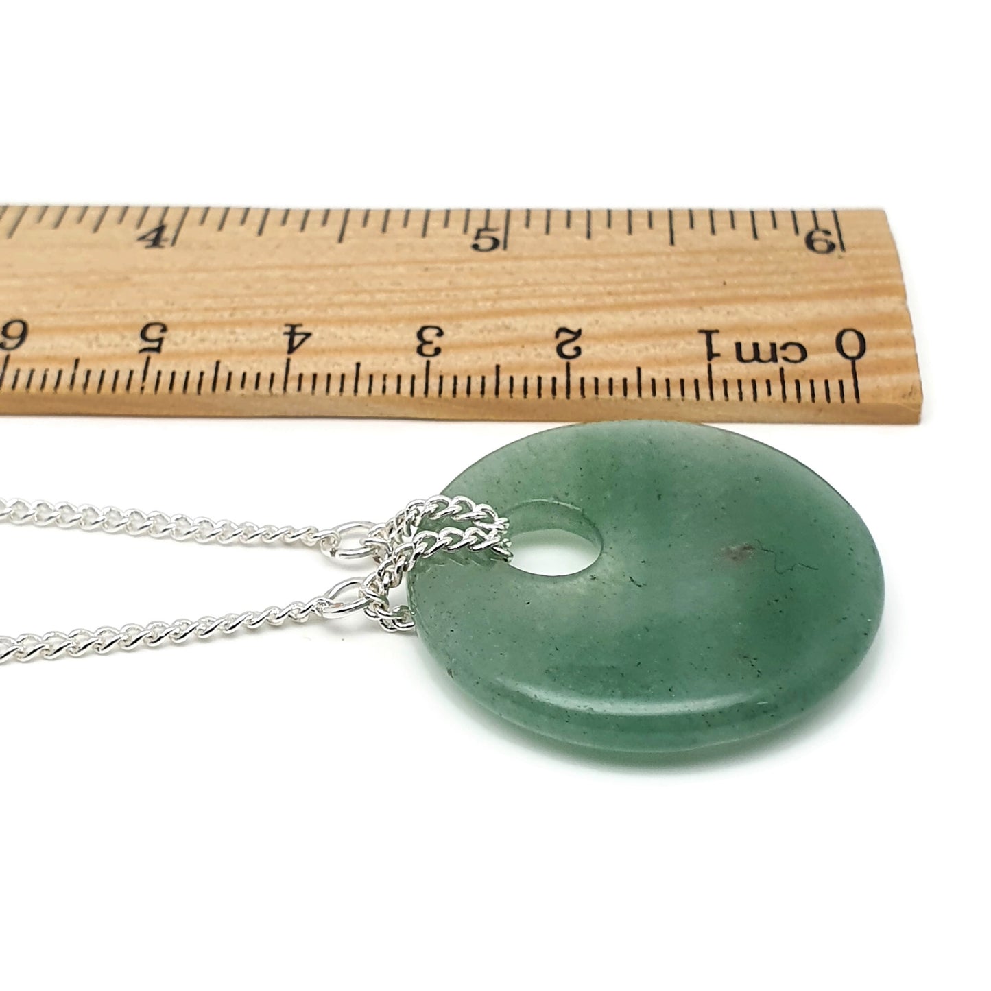 Green Aventurine Round Pendant Boho Necklace, Natural Gemstone, Silver Plated Adjustable Chain