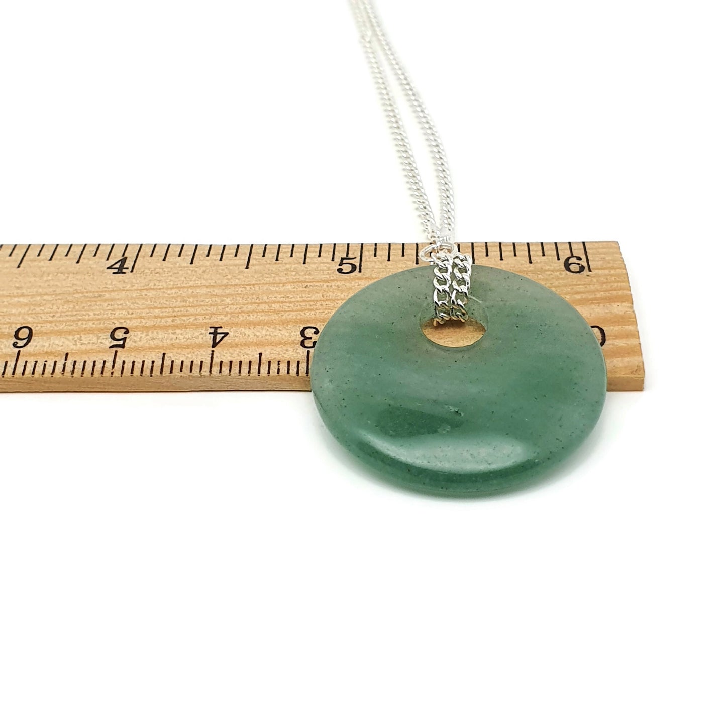 Green Aventurine Round Pendant Boho Necklace, Natural Gemstone, Silver Plated Adjustable Chain