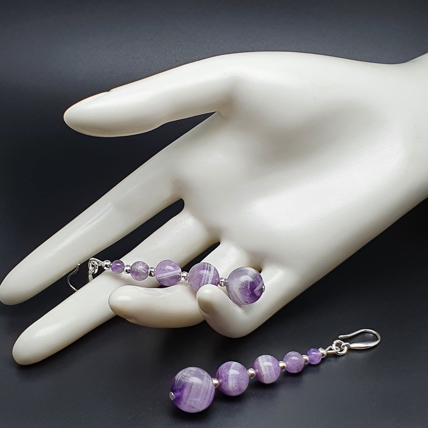 Purple Amethyst Beaded Graduated Boho Earrings Long Dangle Drop