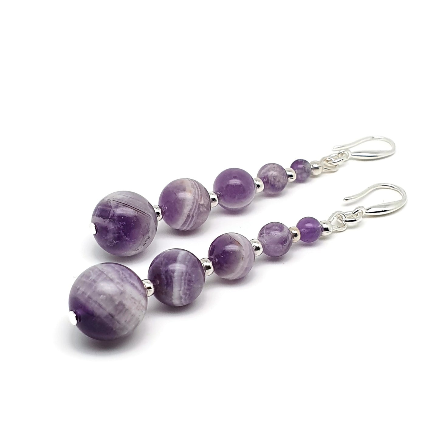 Purple Amethyst Beaded Graduated Boho Earrings Long Dangle Drop