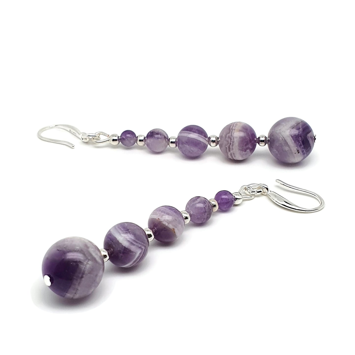 Purple Amethyst Beaded Graduated Boho Earrings Long Dangle Drop