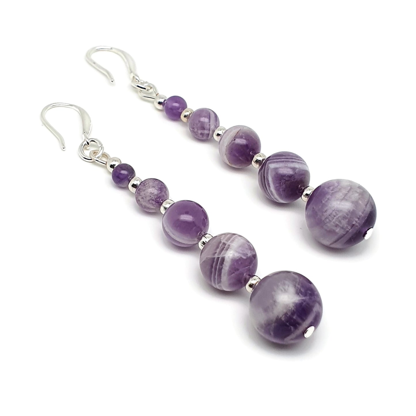 Purple Amethyst Beaded Graduated Boho Earrings Long Dangle Drop