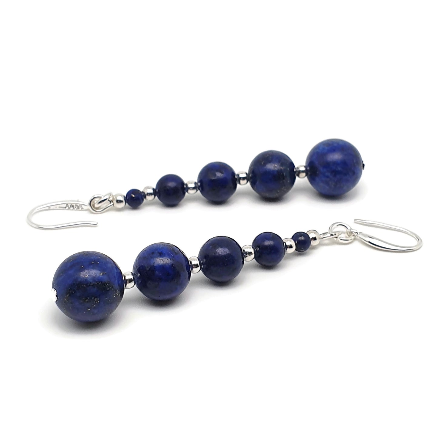 Blue Lapis Lazuli Beaded Graduated Boho Earrings Long Dangle Drop