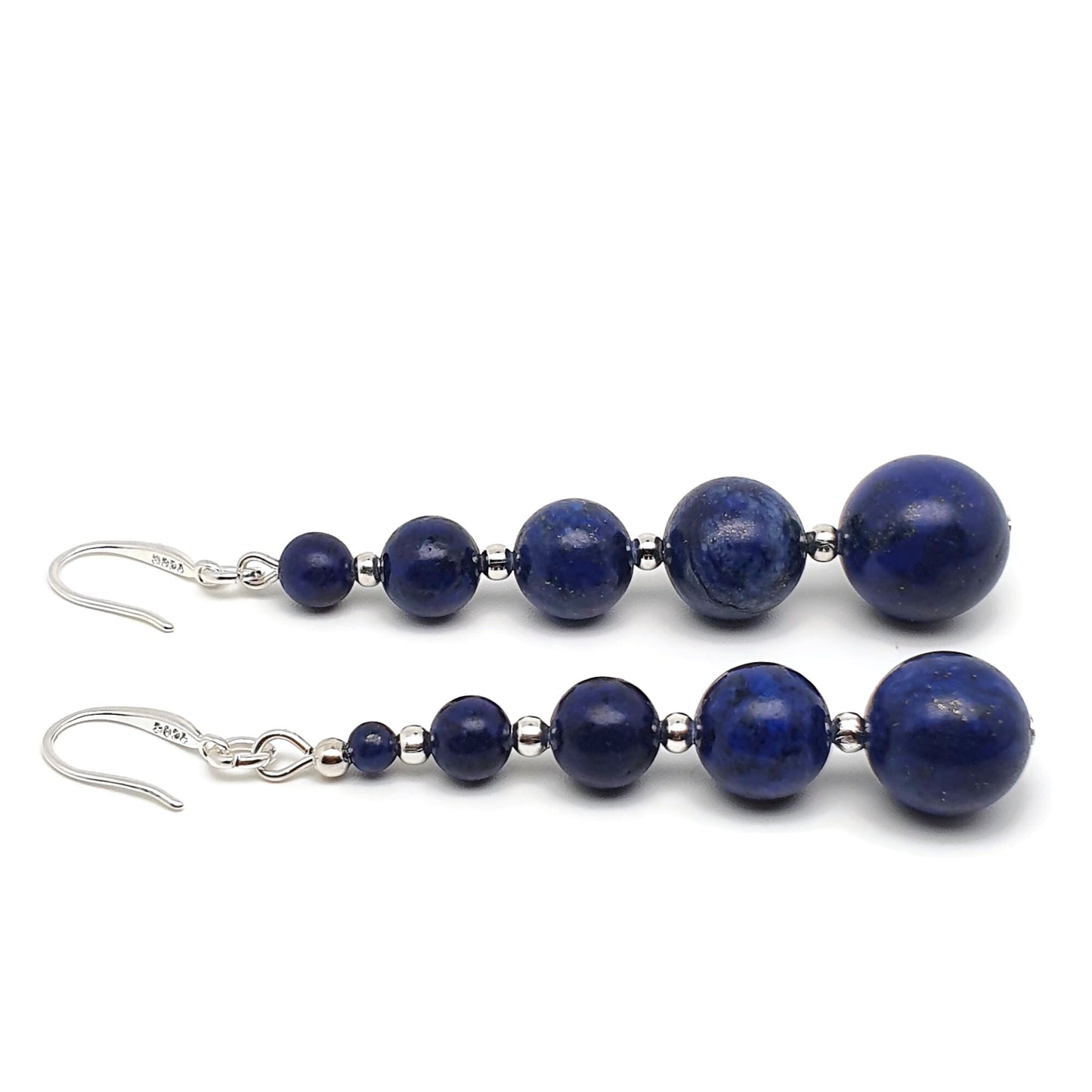 Blue Lapis Lazuli Beaded Graduated Boho Earrings Long Dangle Drop