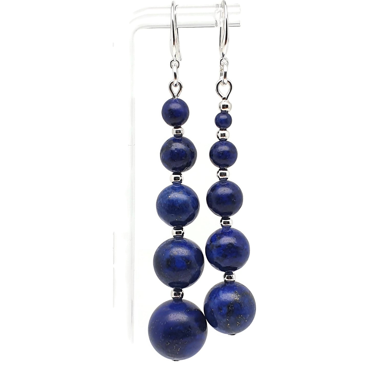 Blue Lapis Lazuli Beaded Graduated Boho Earrings Long Dangle Drop