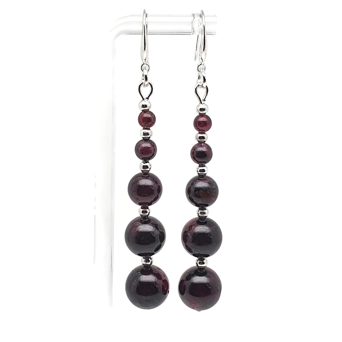 Dark Red Garnet Beaded Graduated Boho Earrings Long Dangle Drop