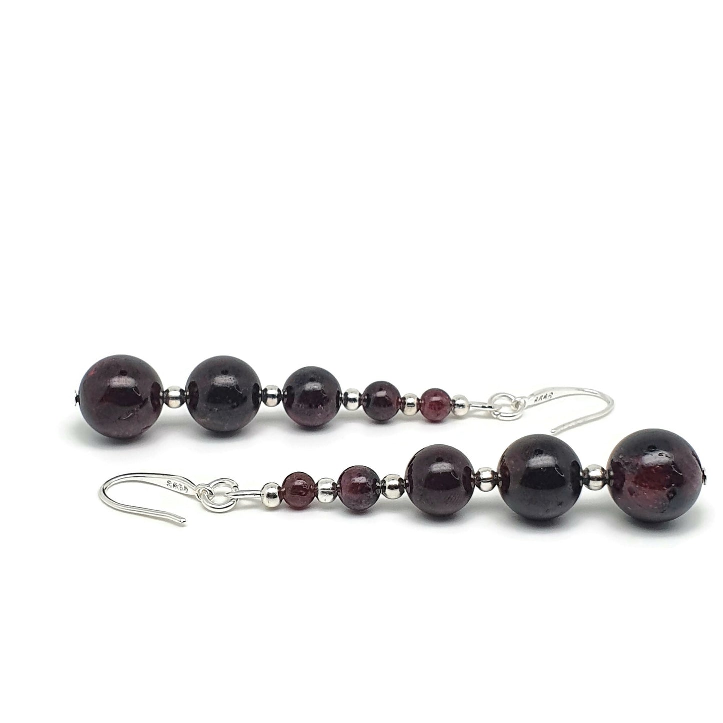 Dark Red Garnet Beaded Graduated Boho Earrings Long Dangle Drop