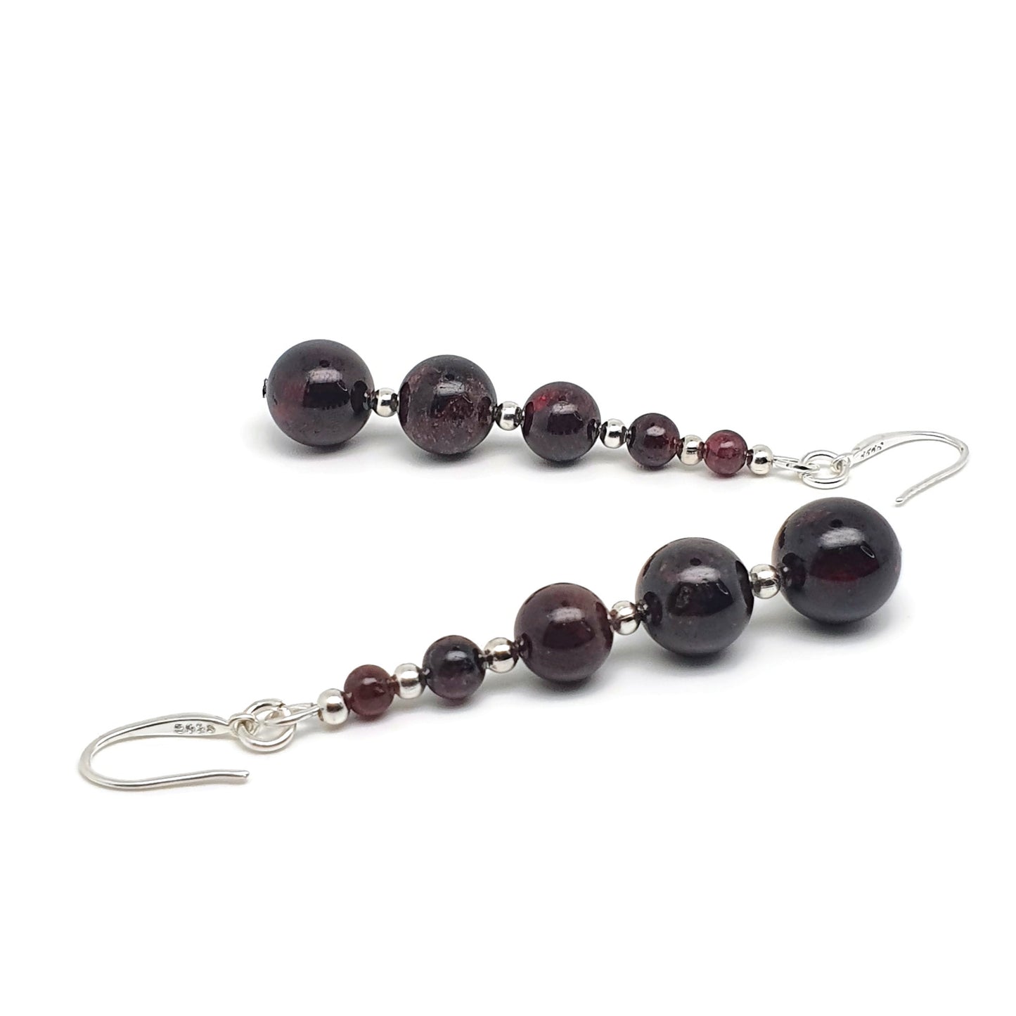 Dark Red Garnet Beaded Graduated Boho Earrings Long Dangle Drop