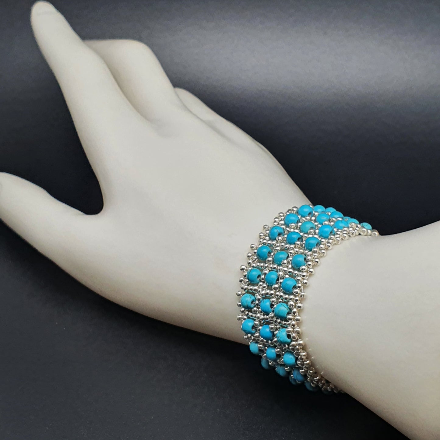 Natural Gemstone Interlaced Beaded Crystal Cuff Bracelet