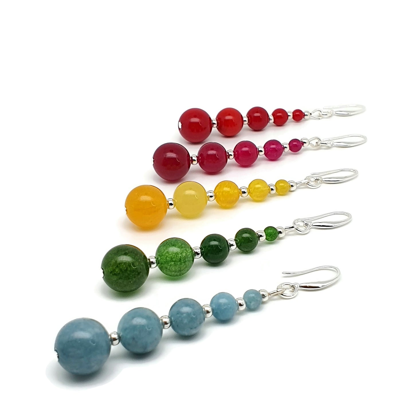 Colourful Chalcedony Beaded Graduated Long Dangle Drop Boho Earrings