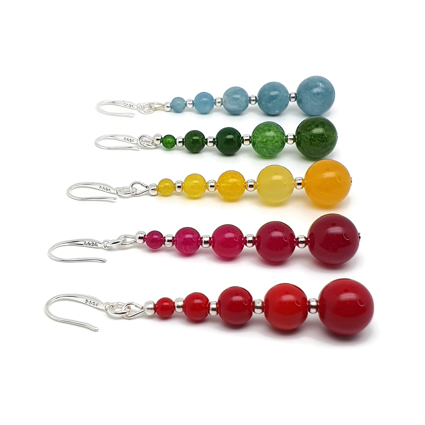 Colourful Chalcedony Beaded Graduated Long Dangle Drop Boho Earrings