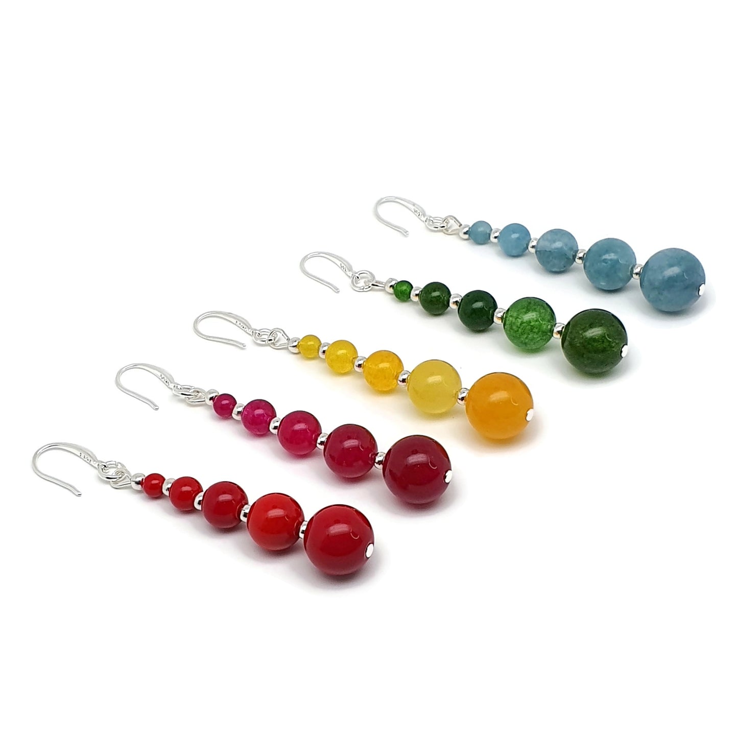 Colourful Chalcedony Beaded Graduated Long Dangle Drop Boho Earrings