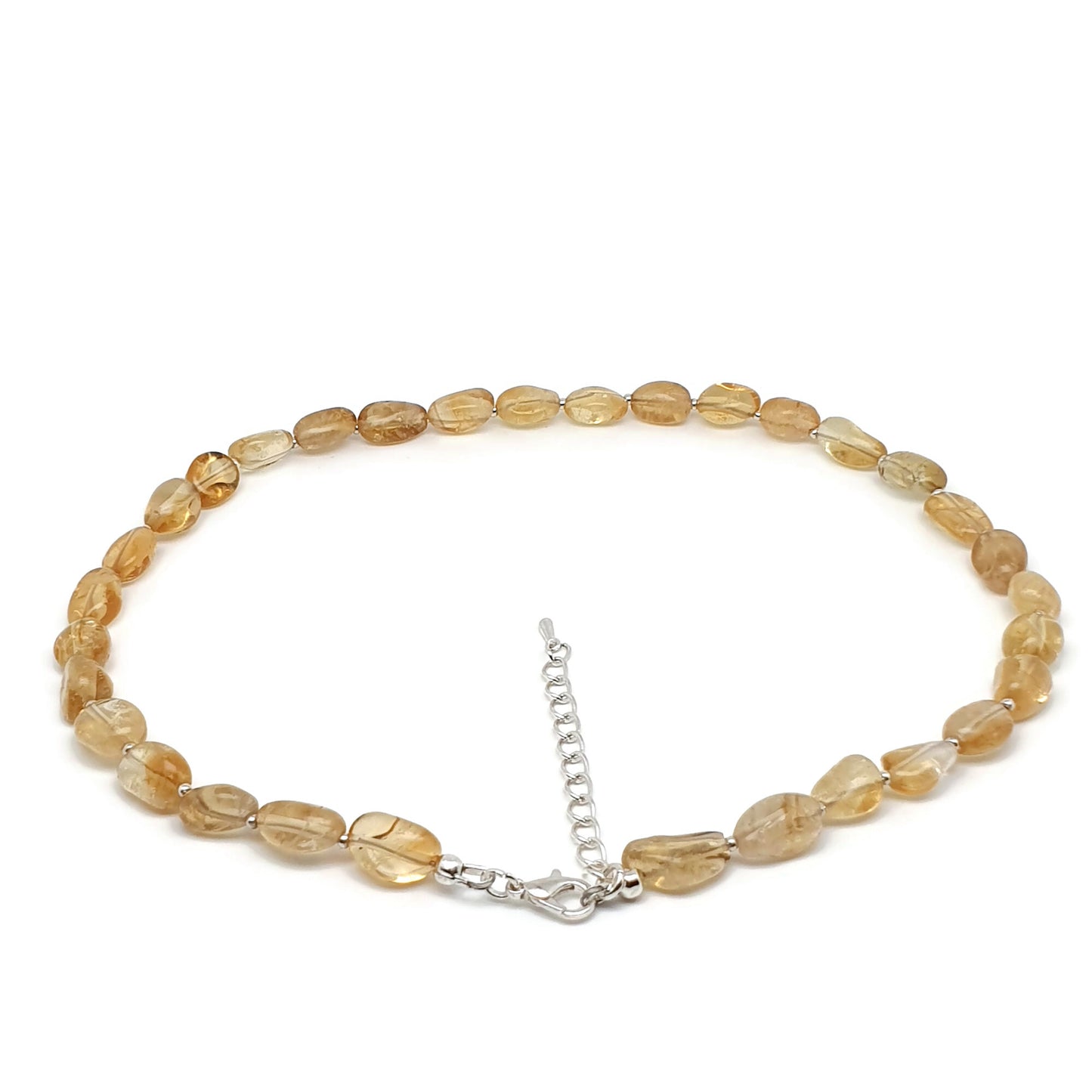 Yellow Citrine Beaded Nuggets Necklace Silver Plated