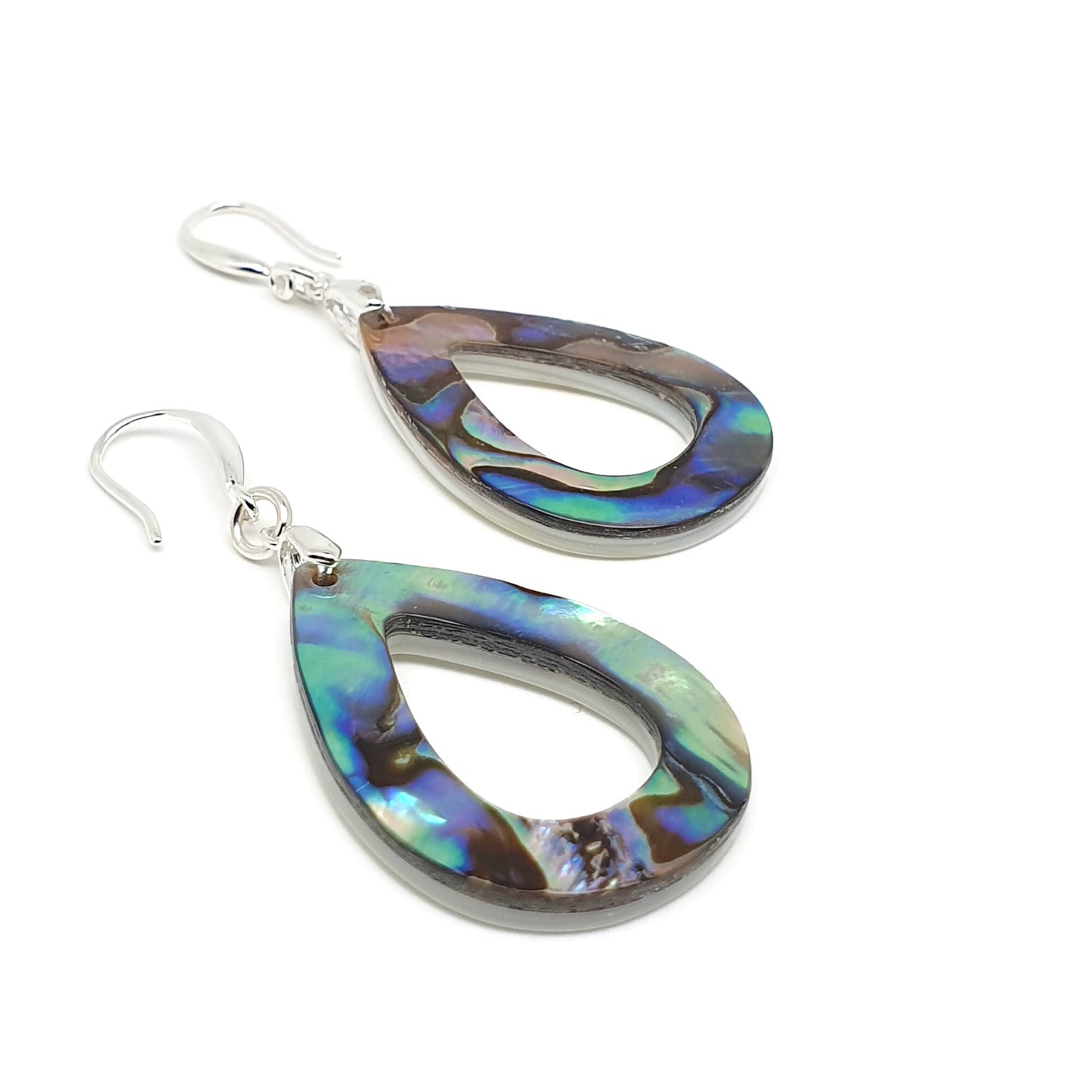 Rainbow Paua Abalone Teardrop Earrings Natural Sea Shell Long Dangle Drop