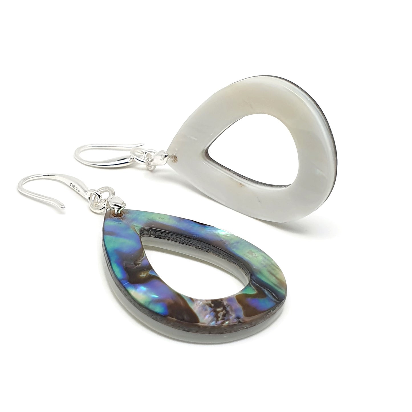 Rainbow Paua Abalone Teardrop Earrings Natural Sea Shell Long Dangle Drop