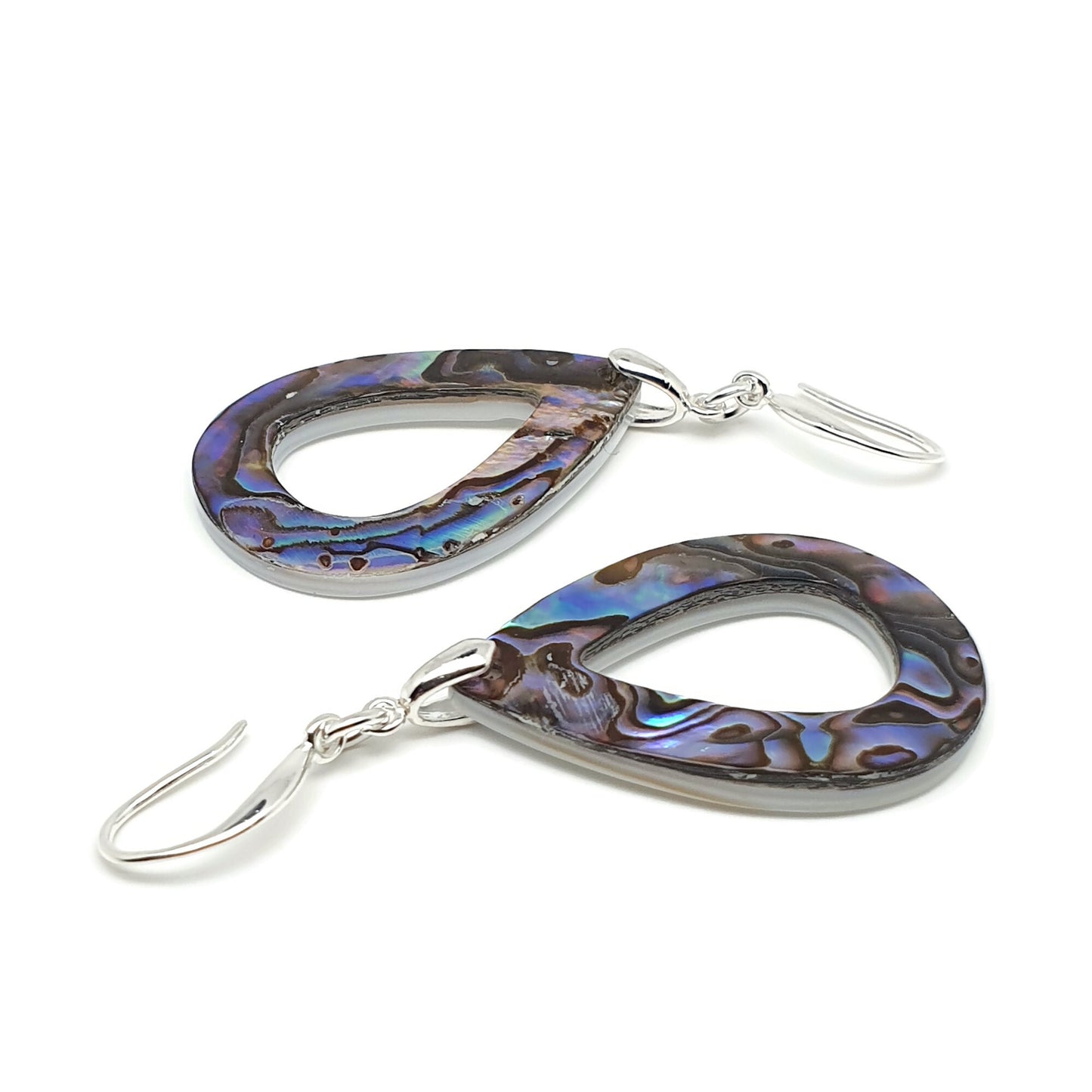 Rainbow Paua Abalone Teardrop Earrings Natural Sea Shell Long Dangle Drop