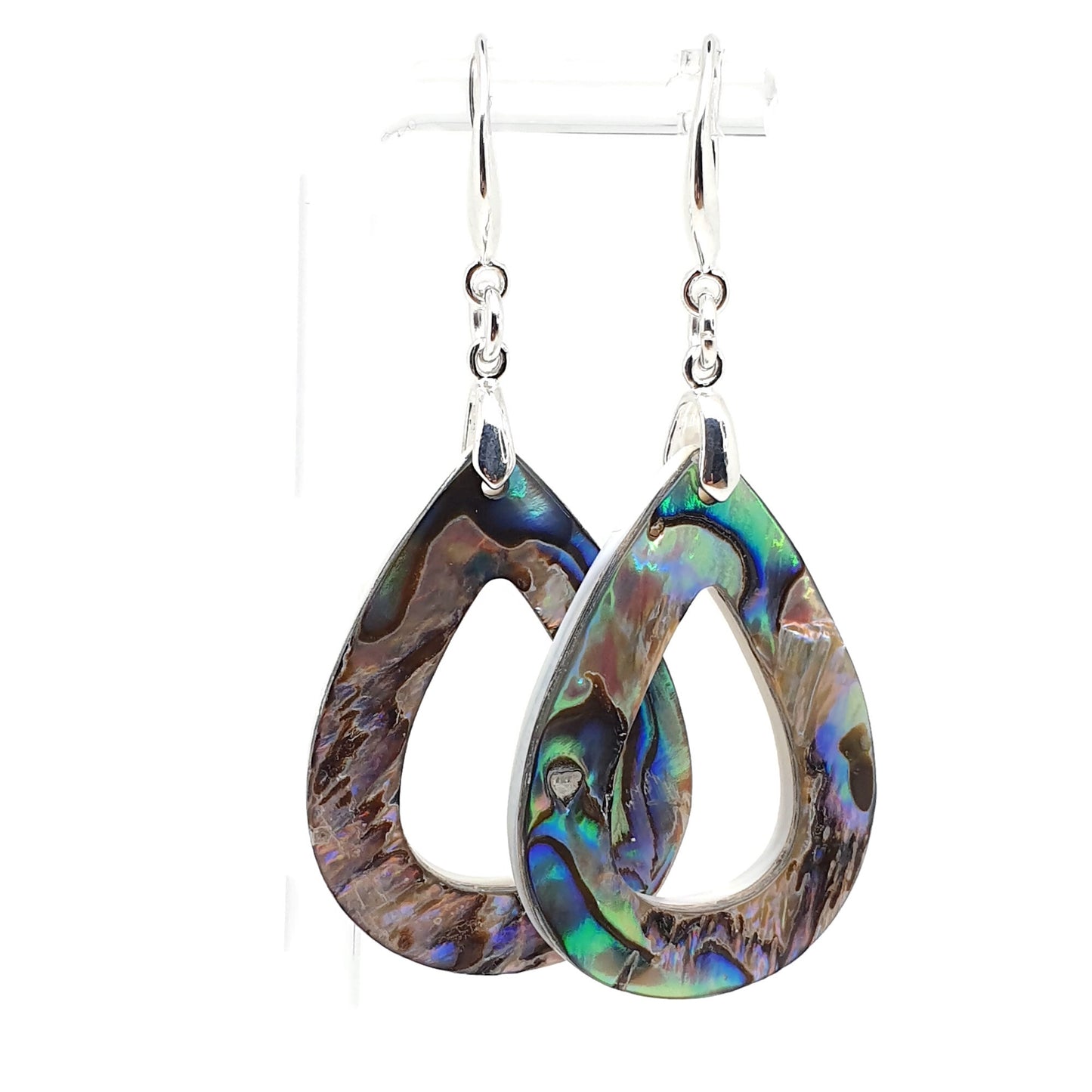 Rainbow Paua Abalone Teardrop Earrings Natural Sea Shell Long Dangle Drop