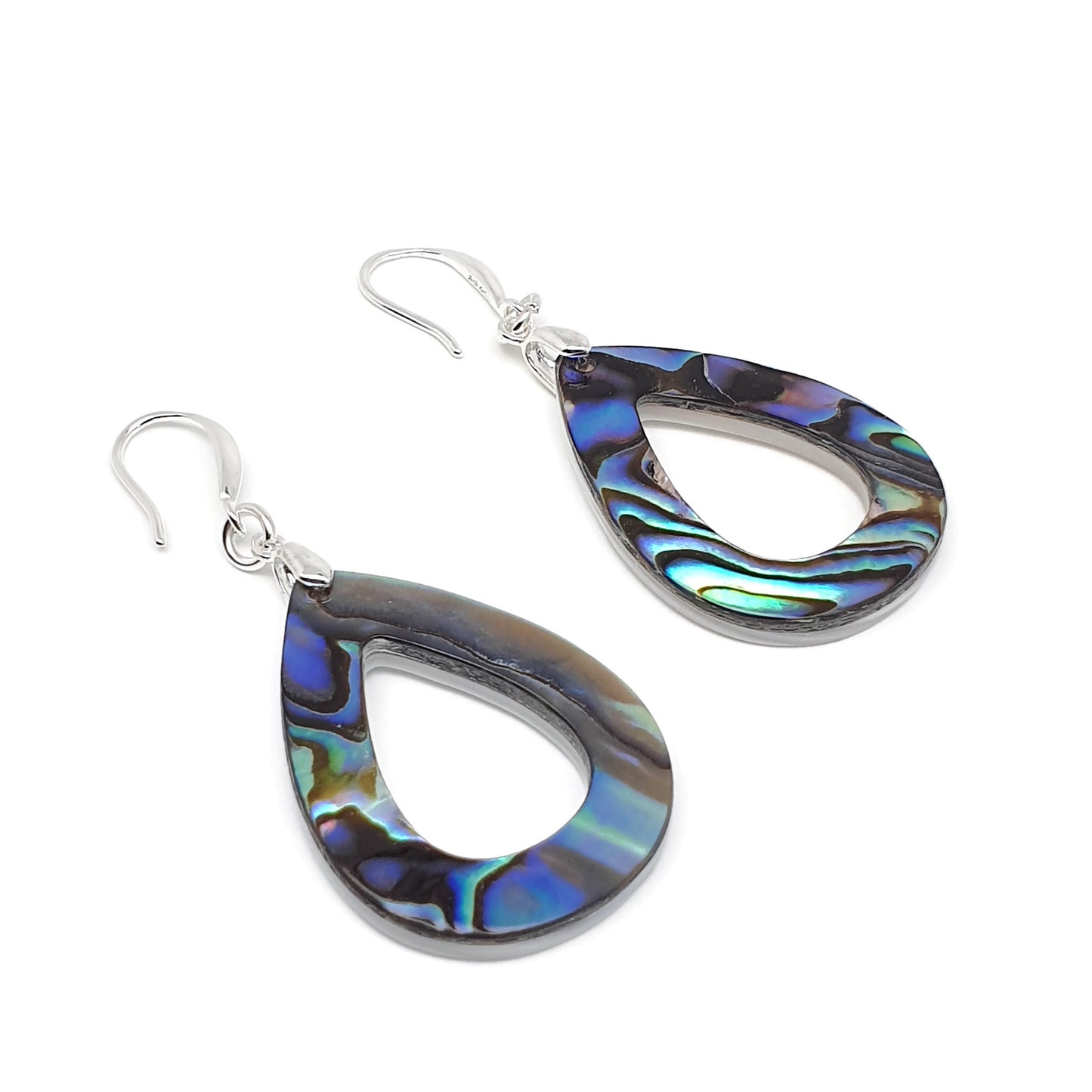 Rainbow Paua Abalone Teardrop Earrings Natural Sea Shell Long Dangle Drop