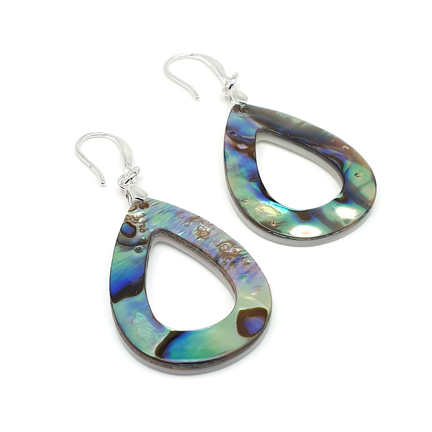 Rainbow Paua Abalone Teardrop Earrings Natural Sea Shell Long Dangle Drop