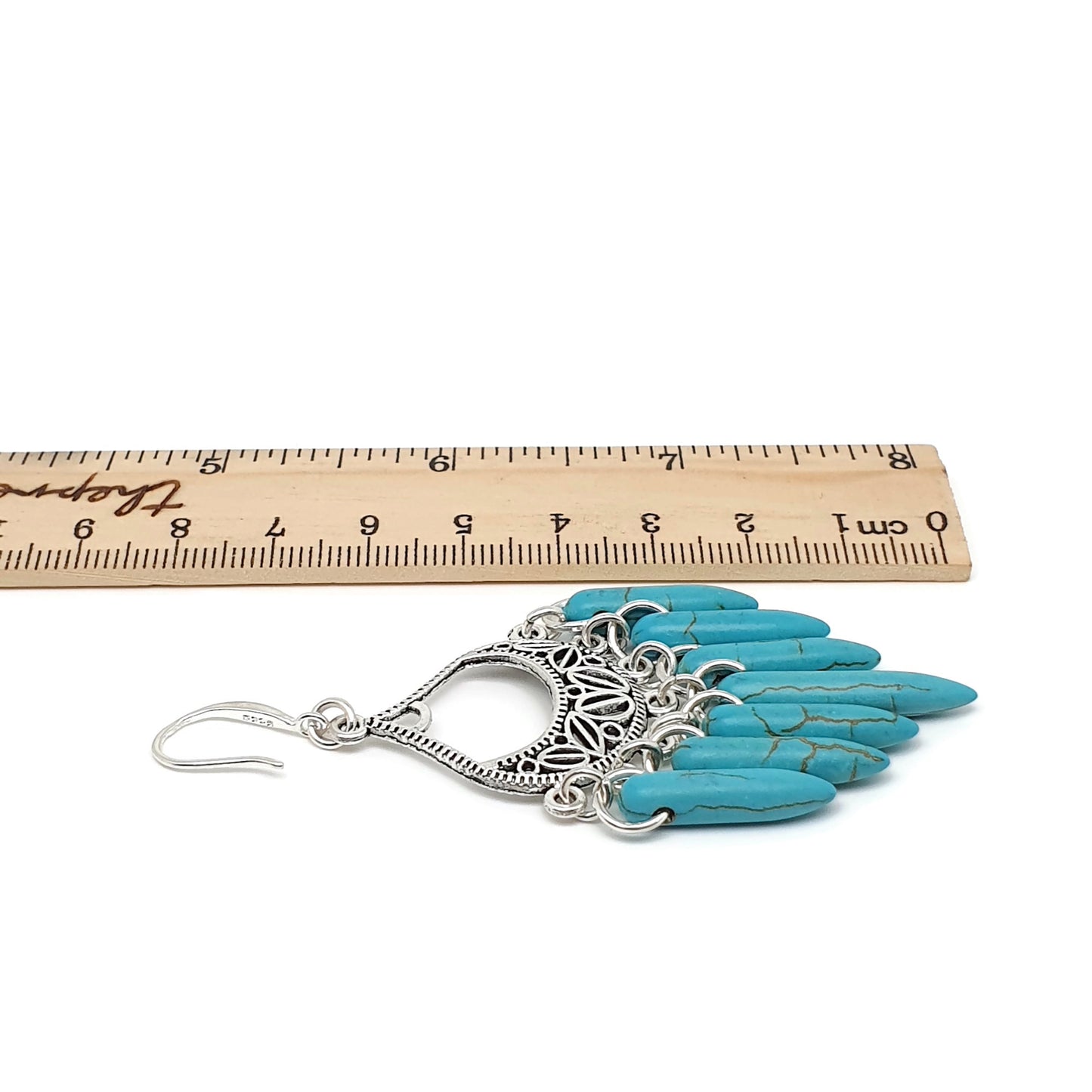 Turquoise Blue Howlite Chandelier Boho Earrings Long Dangle Drop