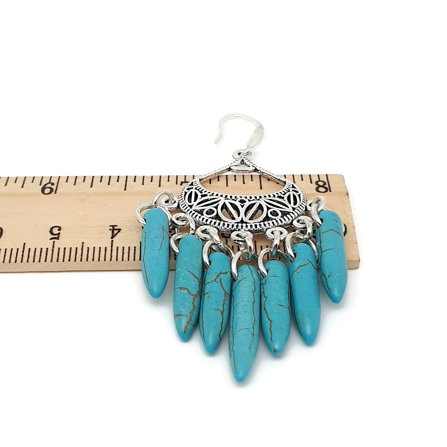 Turquoise Blue Howlite Chandelier Boho Earrings Long Dangle Drop