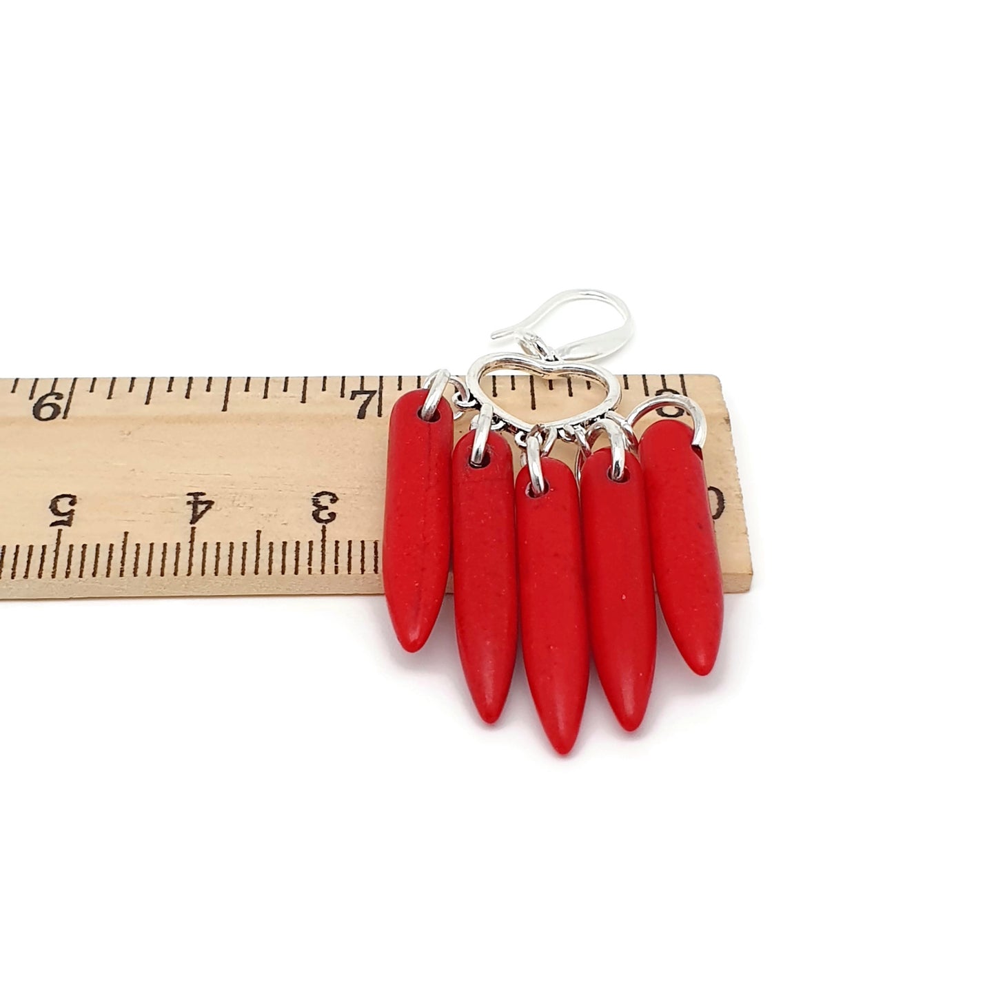 Red Howlite Boho Earrings Heart Chandelier Long Dangle Drop