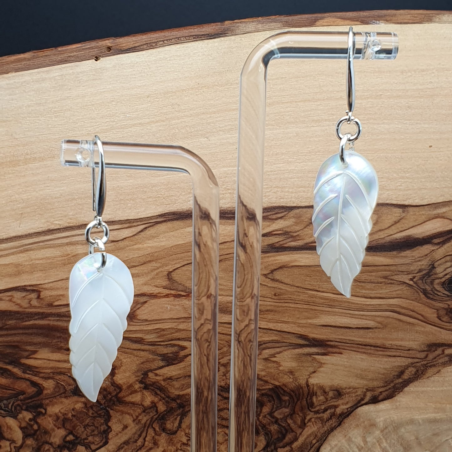 White Leaf Shell Earrings Natural Mother Of Pearl Dangle Drop