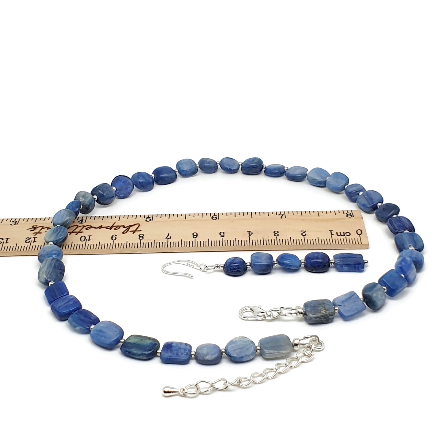 Blue Kyanite Beaded Nuggets Collar Necklace And Dangle Drop Earrings Set