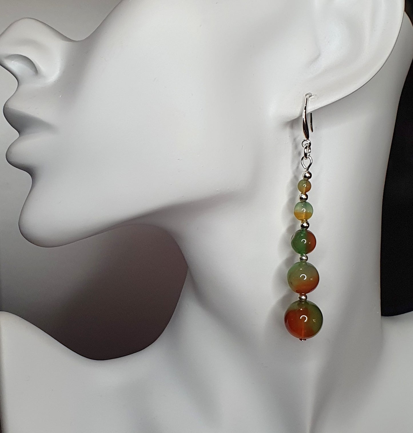 Peacock Agate Beaded Graduated Dangle Drop Boho Earrings