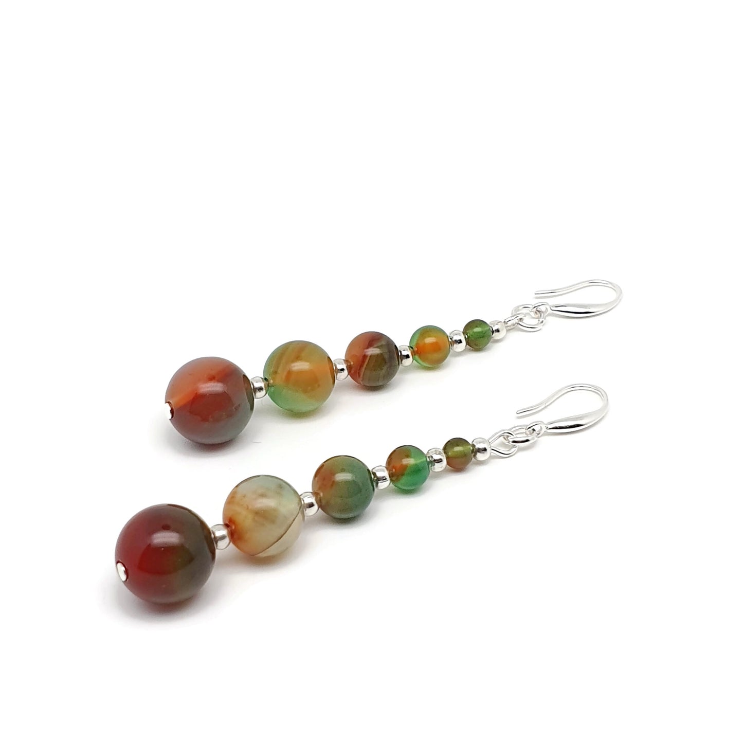 Peacock Agate Beaded Graduated Dangle Drop Boho Earrings