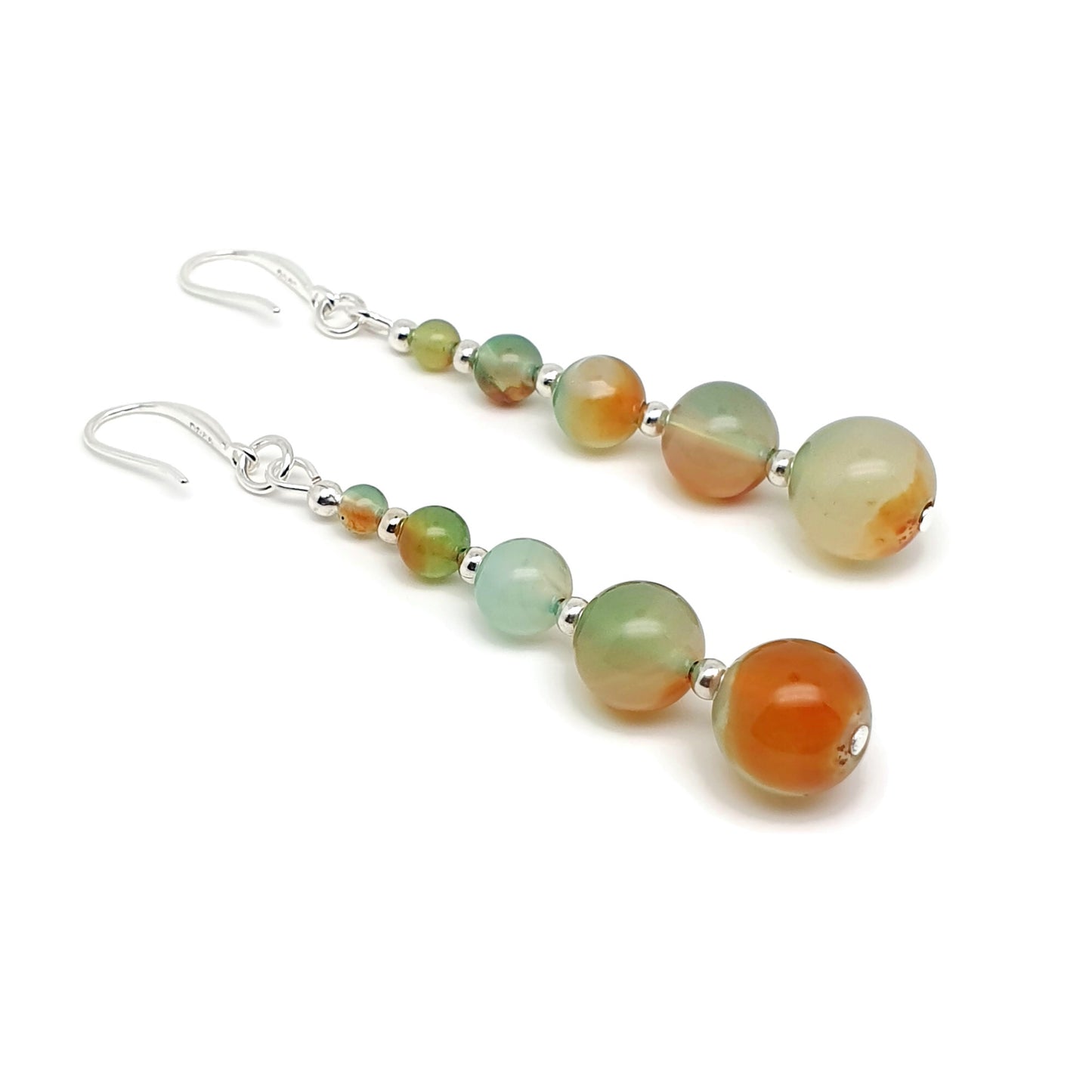 Peacock Agate Beaded Graduated Dangle Drop Boho Earrings