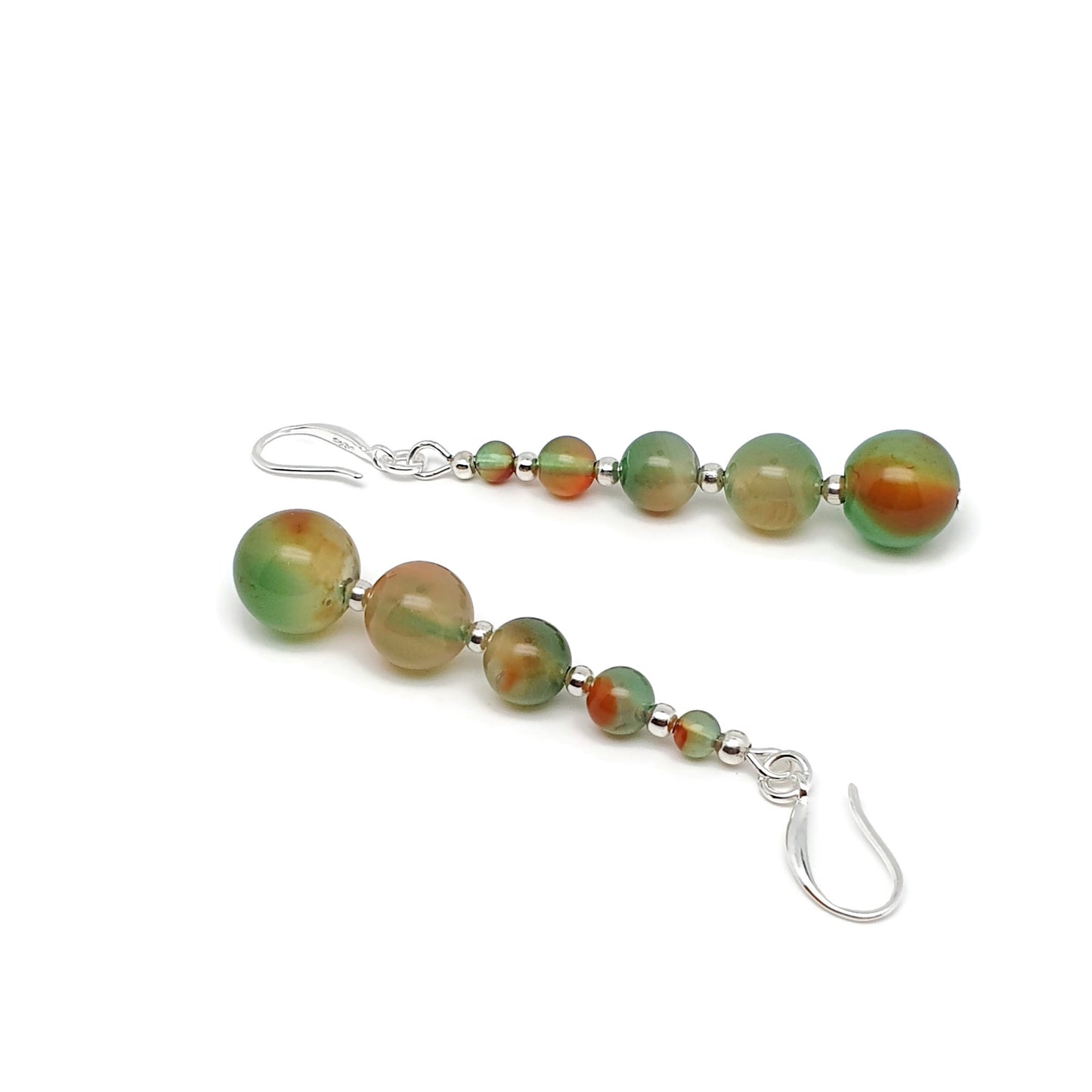 Peacock Agate Beaded Graduated Dangle Drop Boho Earrings