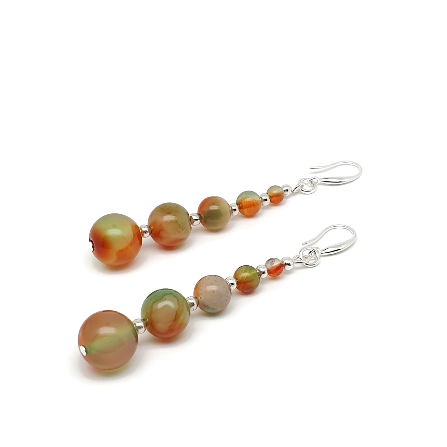 Peacock Agate Beaded Graduated Dangle Drop Boho Earrings