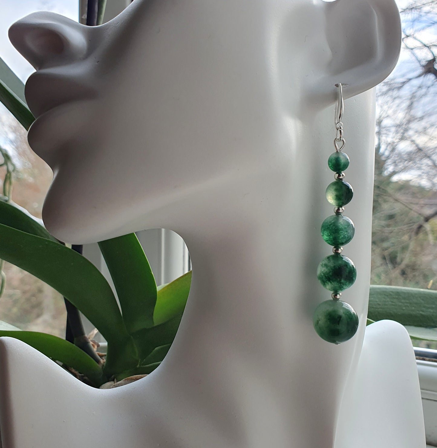 Green Tourmaline Beaded Graduated Boho Earrings Long Dangle Drop