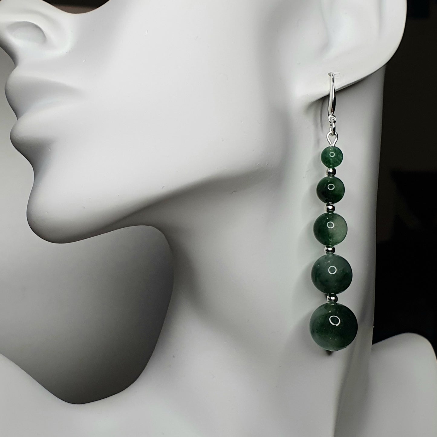 Green Tourmaline Beaded Graduated Boho Earrings Long Dangle Drop