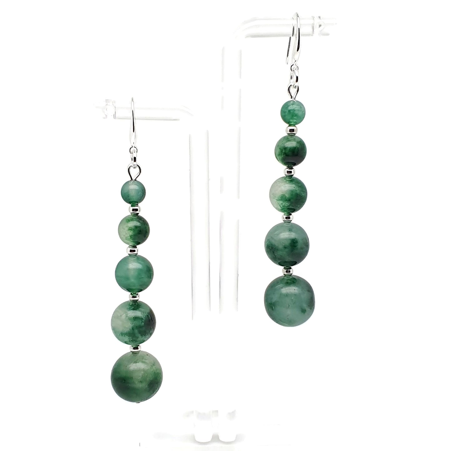 Green Tourmaline Beaded Graduated Boho Earrings Long Dangle Drop