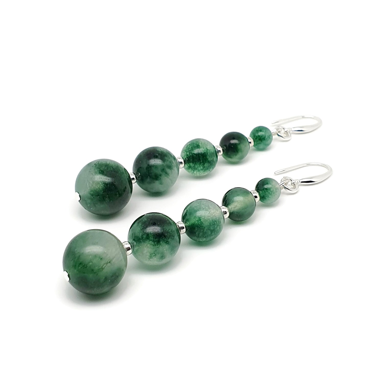 Green Tourmaline Beaded Graduated Boho Earrings Long Dangle Drop