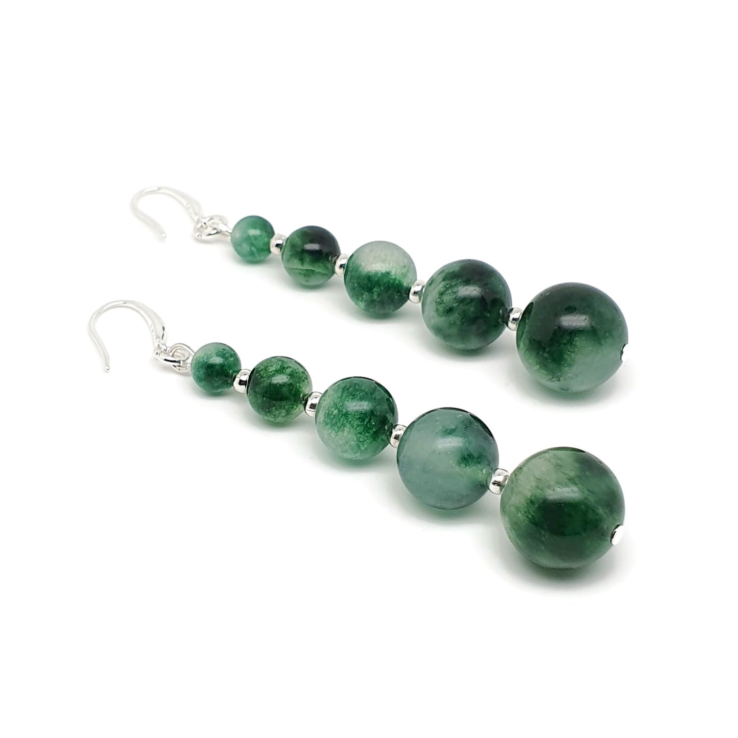 Green Tourmaline Beaded Graduated Boho Earrings Long Dangle Drop