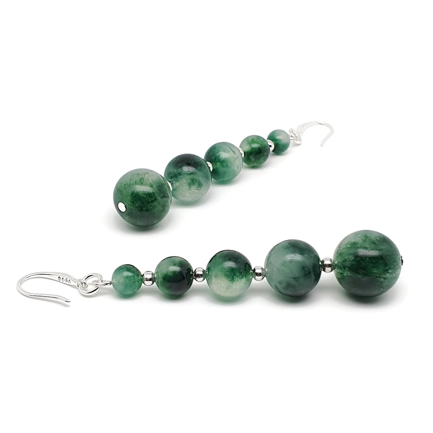 Green Tourmaline Beaded Graduated Boho Earrings Long Dangle Drop