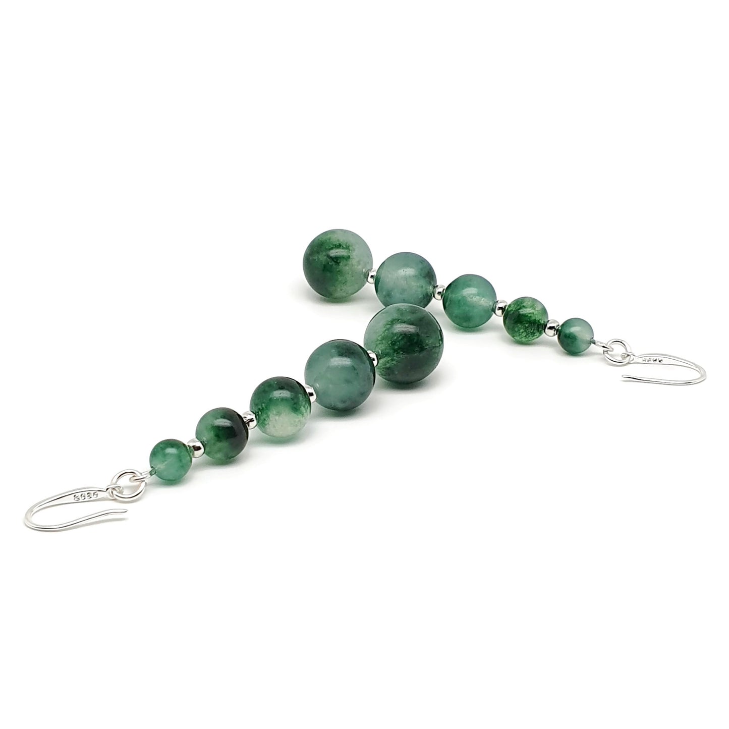 Green Tourmaline Beaded Graduated Boho Earrings Long Dangle Drop